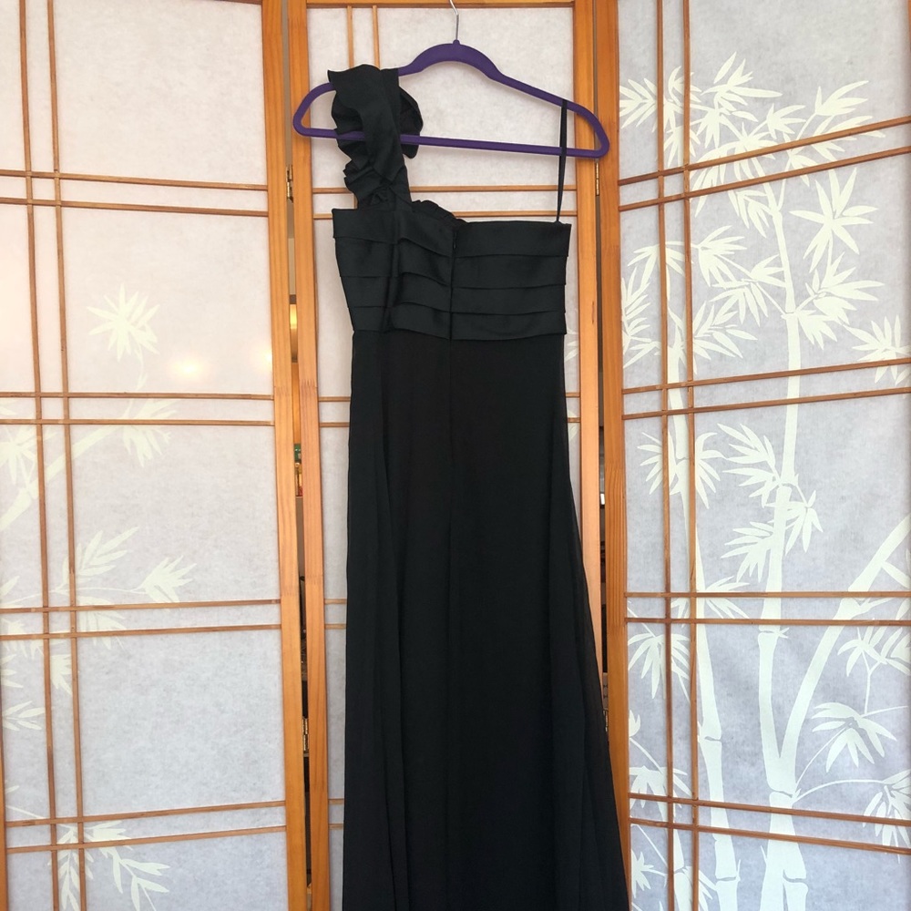 Black evening gown with ruffle detail